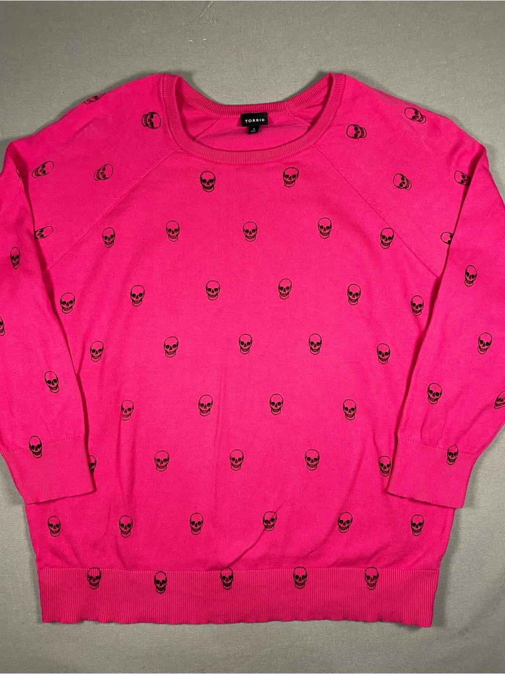Torrid Pink Skull Print Sweater Plus Size 4 4X Goth Punk Cotton Knit Pullover